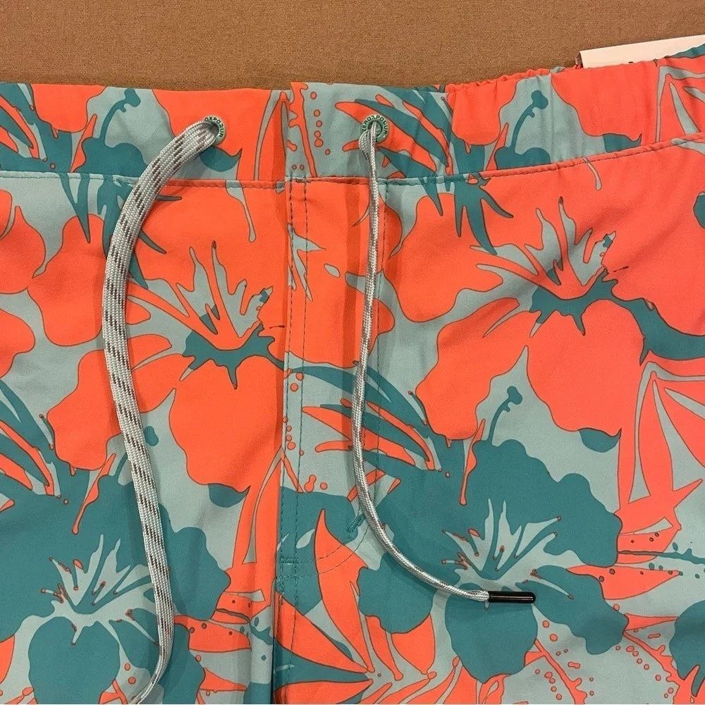 ZeroXposur Men’s Lined Swim Trunks Orange and Blue Tropical Print Large New!
